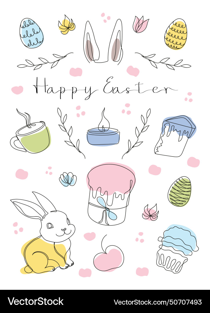 Easter set in continuous one line style Easter set in continuous one line style vector image