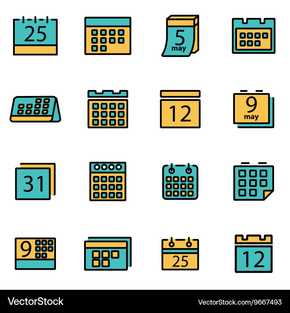Flat Line Calendar Icon Set Vector Image