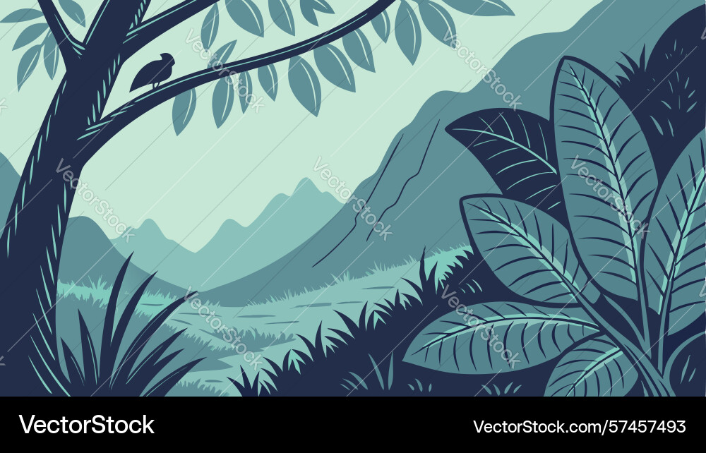 Lush green forest with abstract leaf patterns vector image