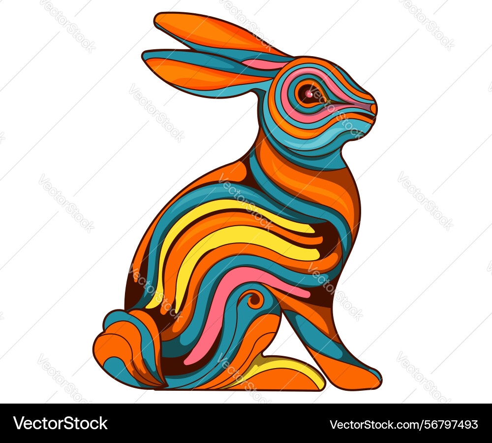 Psychedelic rabbit with vibrant spring patterns vector image