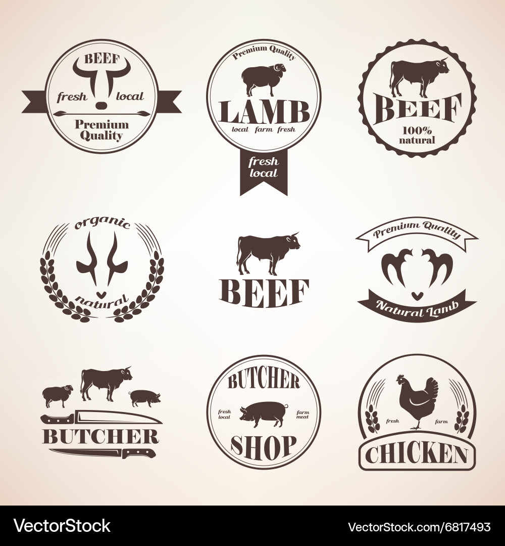 Retro Butcher Shop Emblems & Labels Vector Image