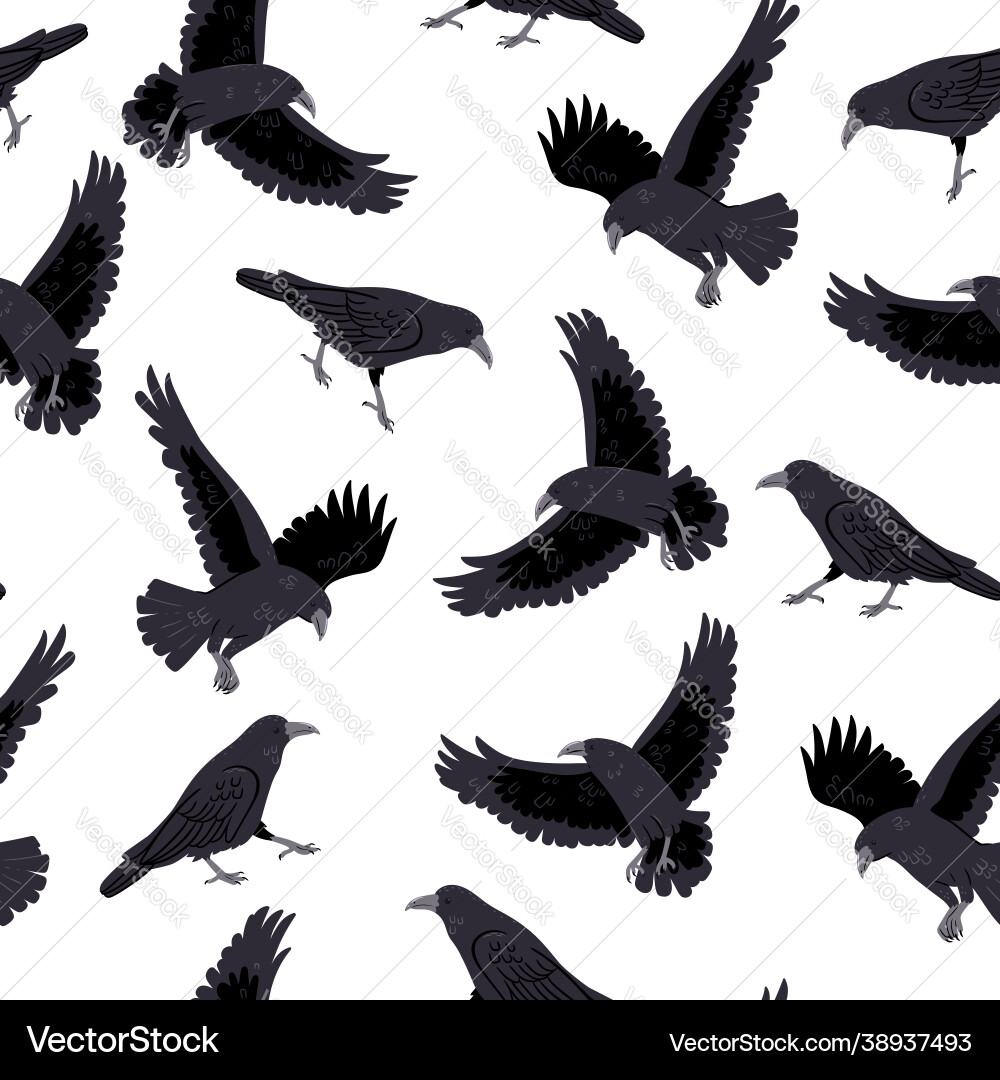 Seamless pattern with crows on a white background Seamless pattern with crows on a white background vector image