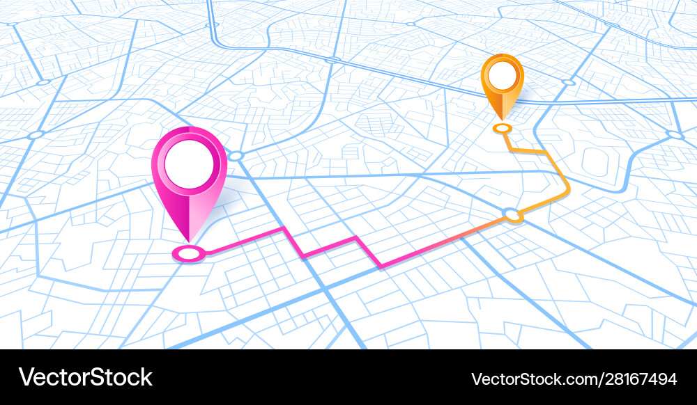 Blue gps navigator pins on a roads map vector image