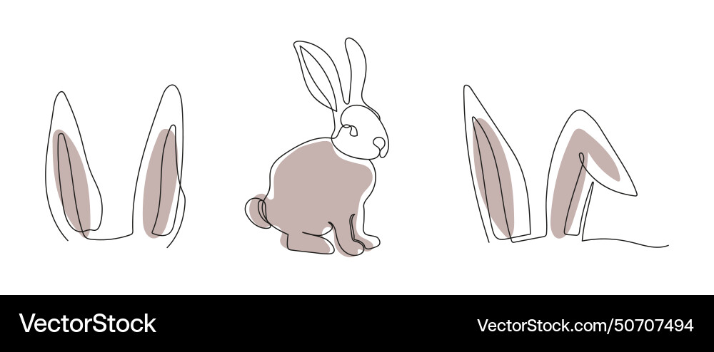 Collection of rabbit and bunny ears continuous Vector Image