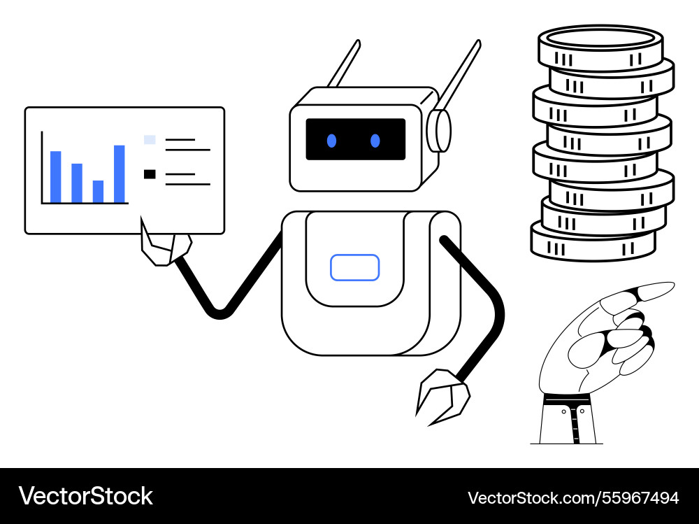 Robot presenting data insights with financial Robot presenting data insights with financial vector image