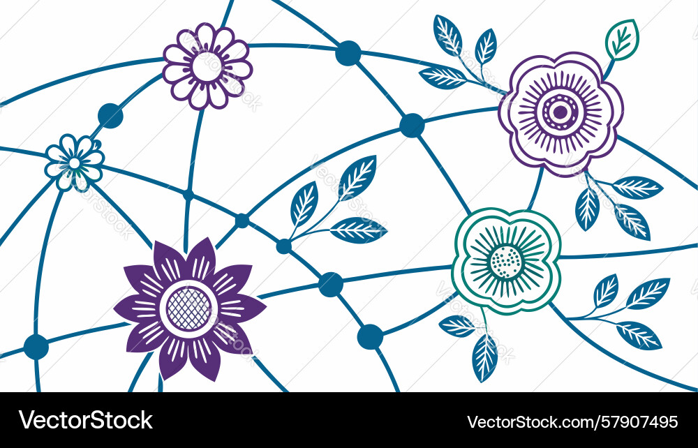 Connected floral network with abstract node Vector Image