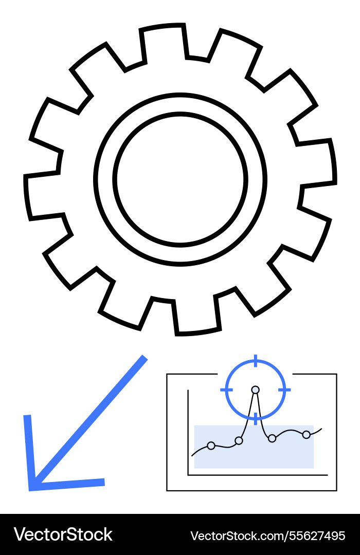 Gear with arrow pointing to graph indicates Gear with arrow pointing to graph indicates vector image