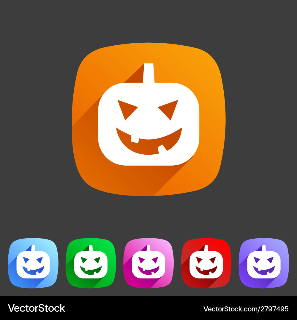 Halloween Pumpkin Icon - Flat Shadow Vector Image