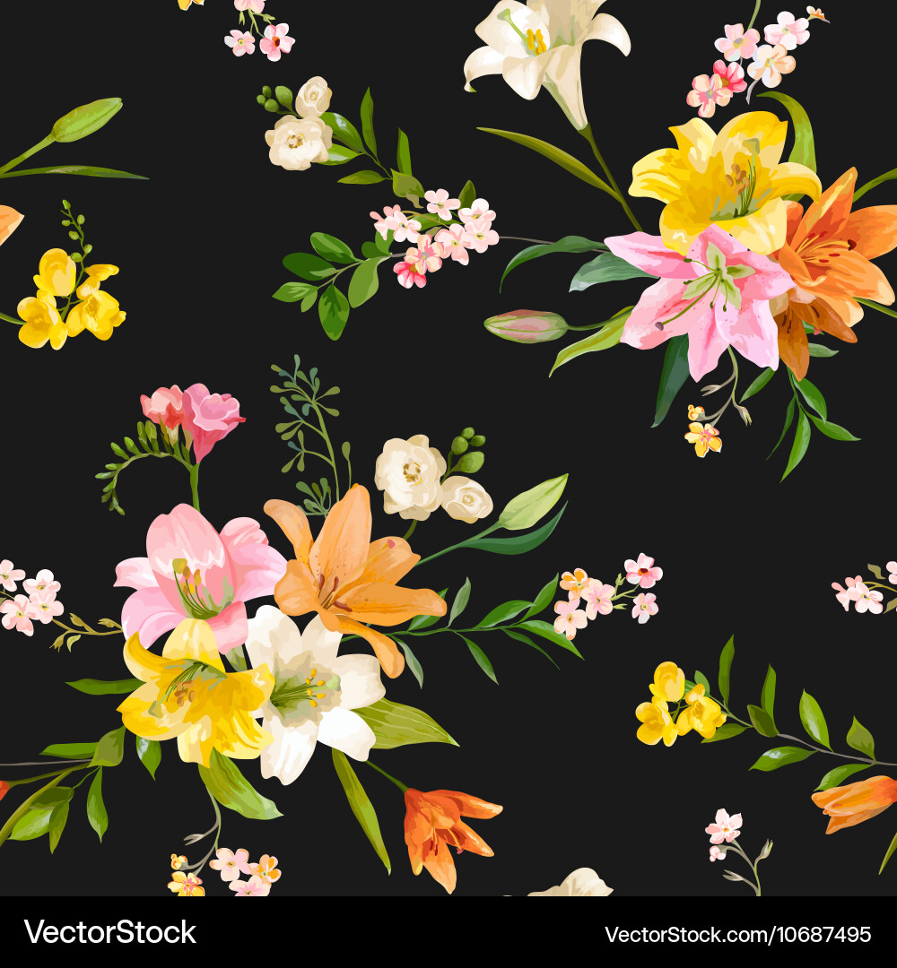 Lily Flower Seamless Pattern Royalty Free Vector Image