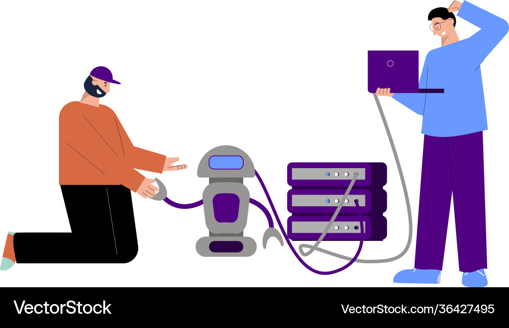 Setting up robot composition Setting up robot composition vector image