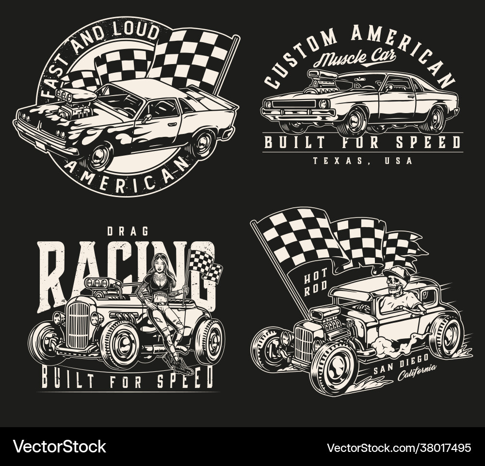 Vintage Muscle Car Racing Labels Royalty Free Vector Image