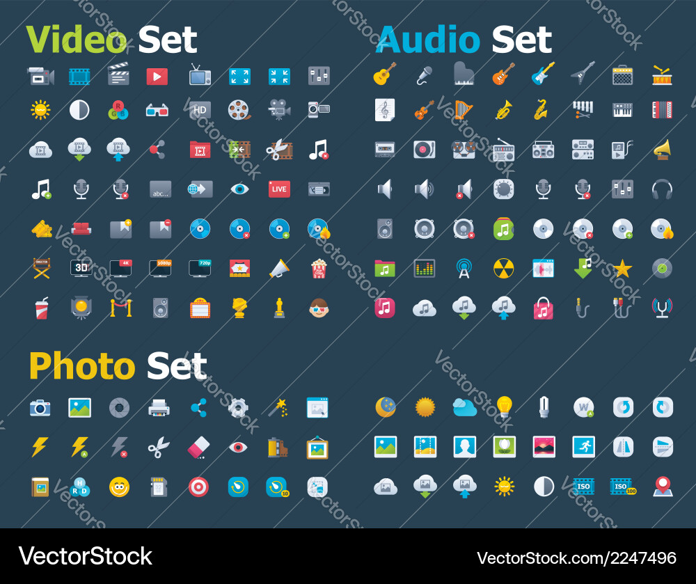Audio & Visual Icon Set vector image
