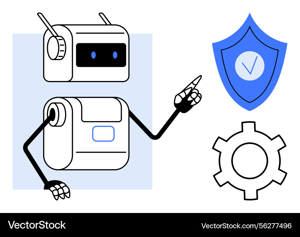 Robot highlighting security and efficiency Robot highlighting security and efficiency vector image
