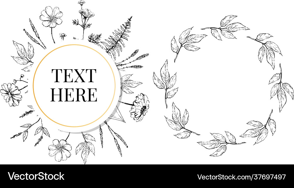 Beautiful card with a round wreath different Beautiful card with a round wreath different Vector Image