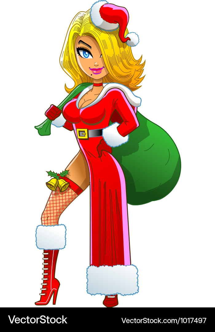 Blonde Christmas Girl in Santa Suit vector image