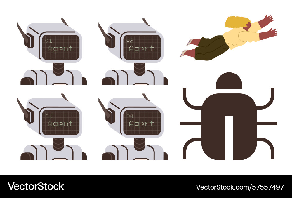Futuristic robots bug icon and flying individual Futuristic robots bug icon and flying individual vector image