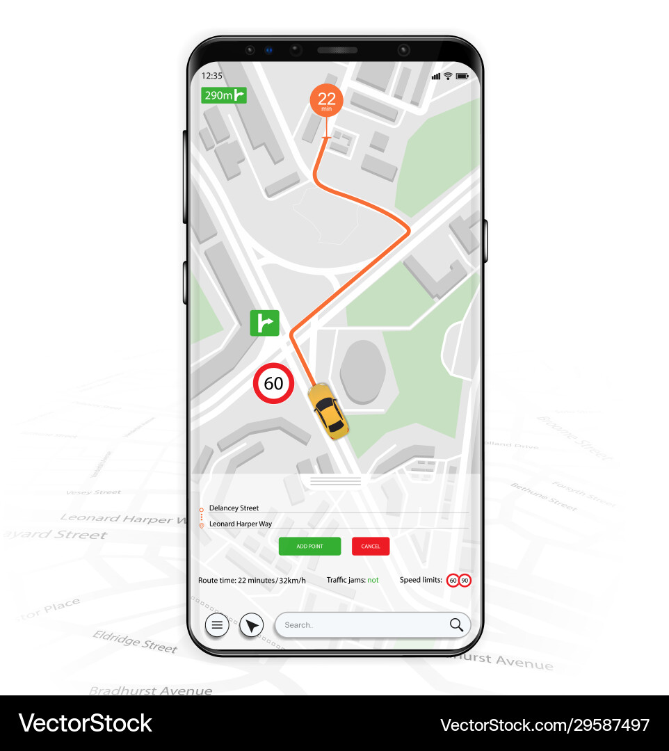 GPS Navigation Mockup Smartphone UI Vector Image