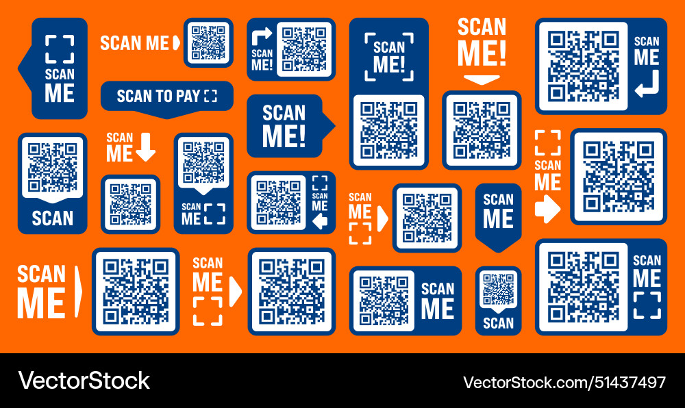 Scan me qr code sticker with text online payment Scan me qr code sticker with text online payment Vector Image