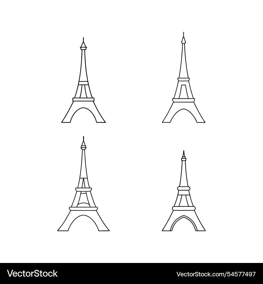 Simple low details eiffel tower line art set Simple low details eiffel tower line art set vector image