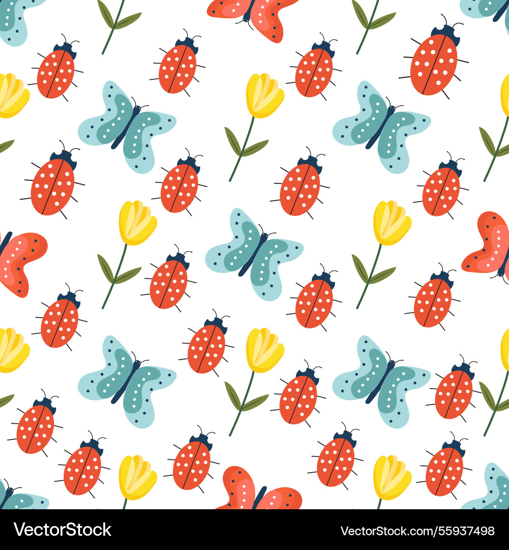 Ladybug butterfly and tulip pattern Ladybug butterfly and tulip pattern vector image