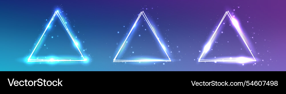 Neon double triangular frame with shining effects Neon double triangular frame with shining effects vector image