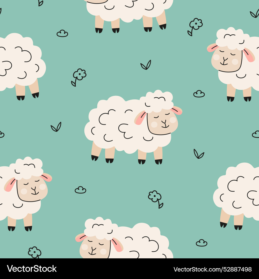 Seamless pattern with sheep and floral elements Seamless pattern with sheep and floral elements vector image