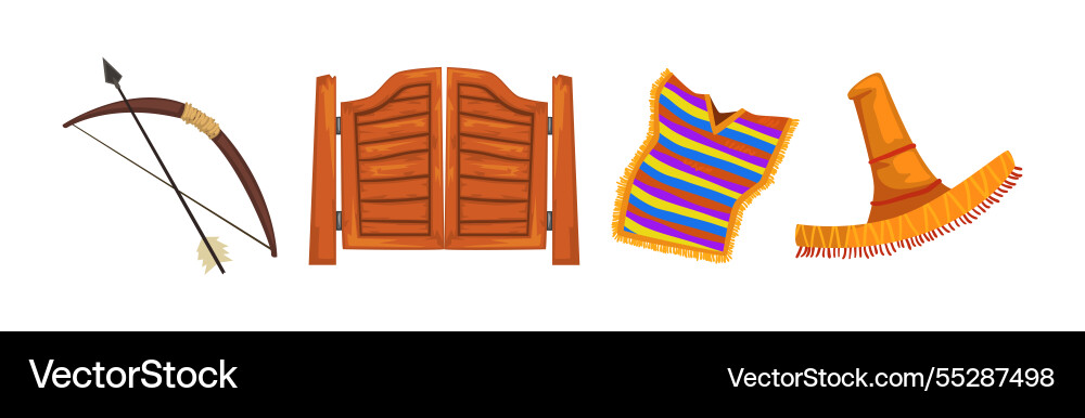 Wild west authentic object and symbol set vector image