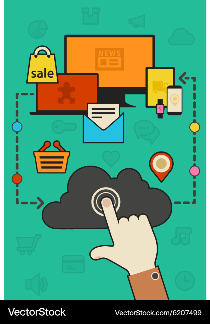 Cloud Synchronization and Data Sharing Vector Image