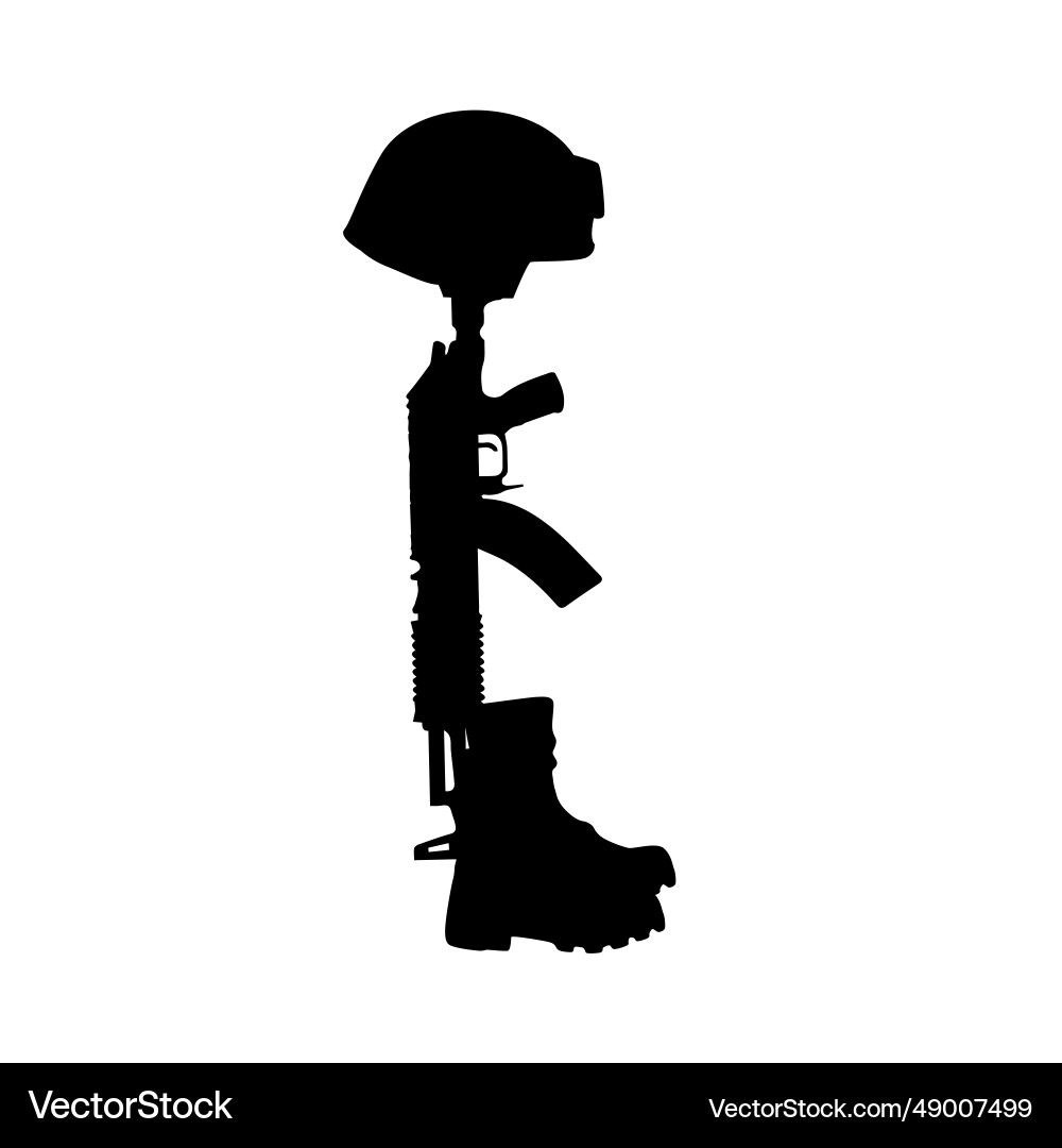 Fallen Soldier Silhouette with Helmet and Rifle Vector Image