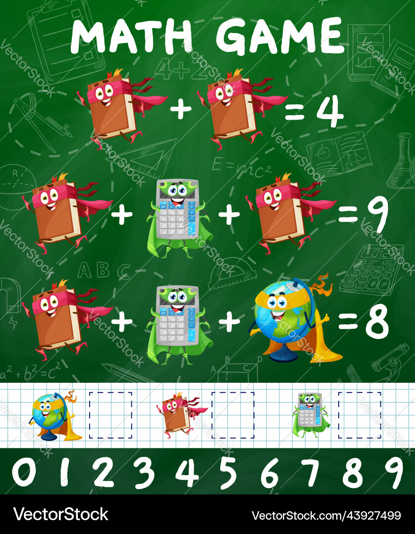 Math game with textbook globe and calculator Math game with textbook globe and calculator vector image