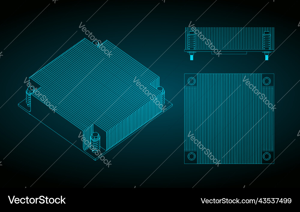 Server cpu cooler blueprints Server cpu cooler blueprints vector image