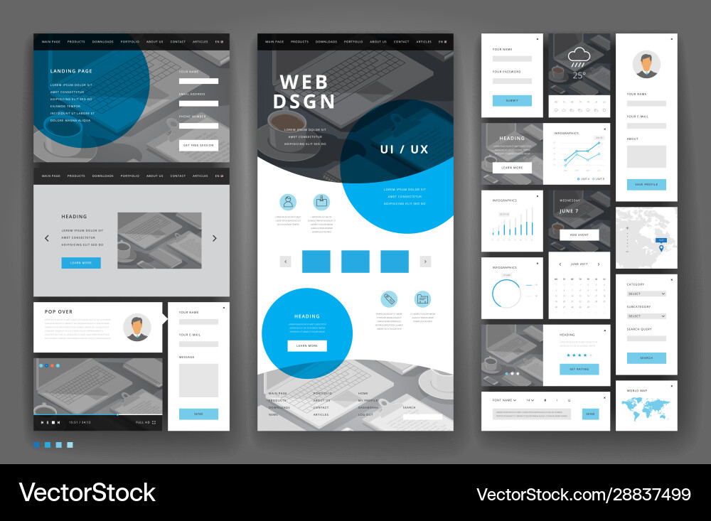 Website template design with interface elements Vector Image