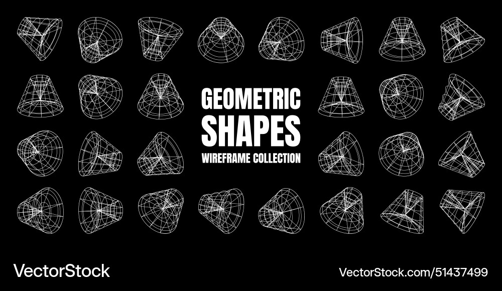 Wireframe lined shapes perspective mesh 3d grid Wireframe lined shapes perspective mesh 3d grid Vector Image