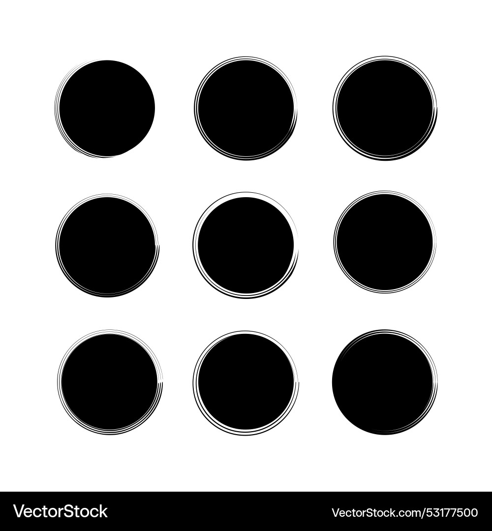 Brush circles in line art style round frame set Vector Image
