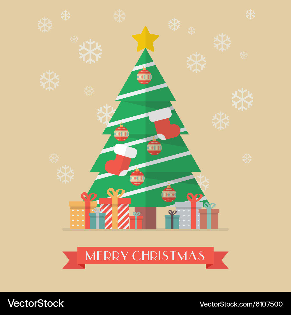 Christmas Tree and Presents Festive Card vector image