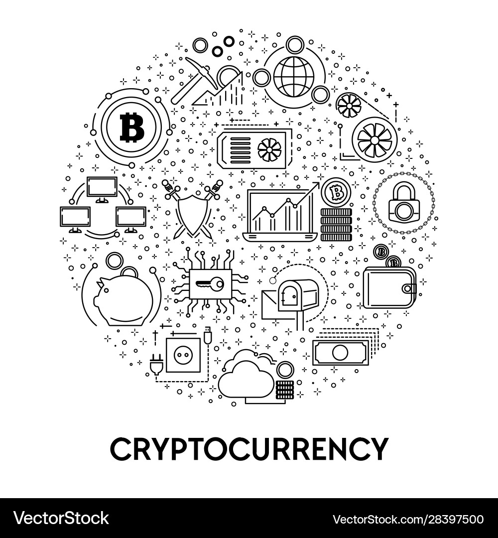 Cryptocurrency and blockchain system bitcoin Cryptocurrency and blockchain system bitcoin vector image