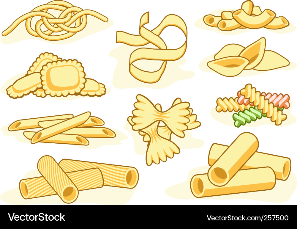 Pasta Shape Icons Set Royalty Free Vector Image