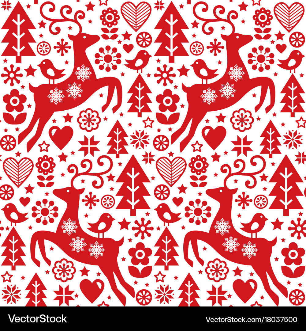 Red & White Christmas Folk Pattern Vector Image