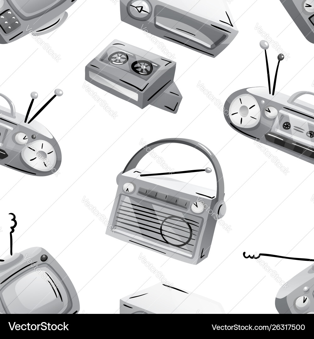 Seamless pattern with retro devices in grayscale Seamless pattern with retro devices in grayscale vector image