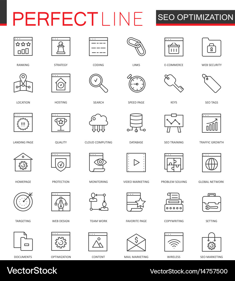 Set of seo search engine optimization thin Vector Image