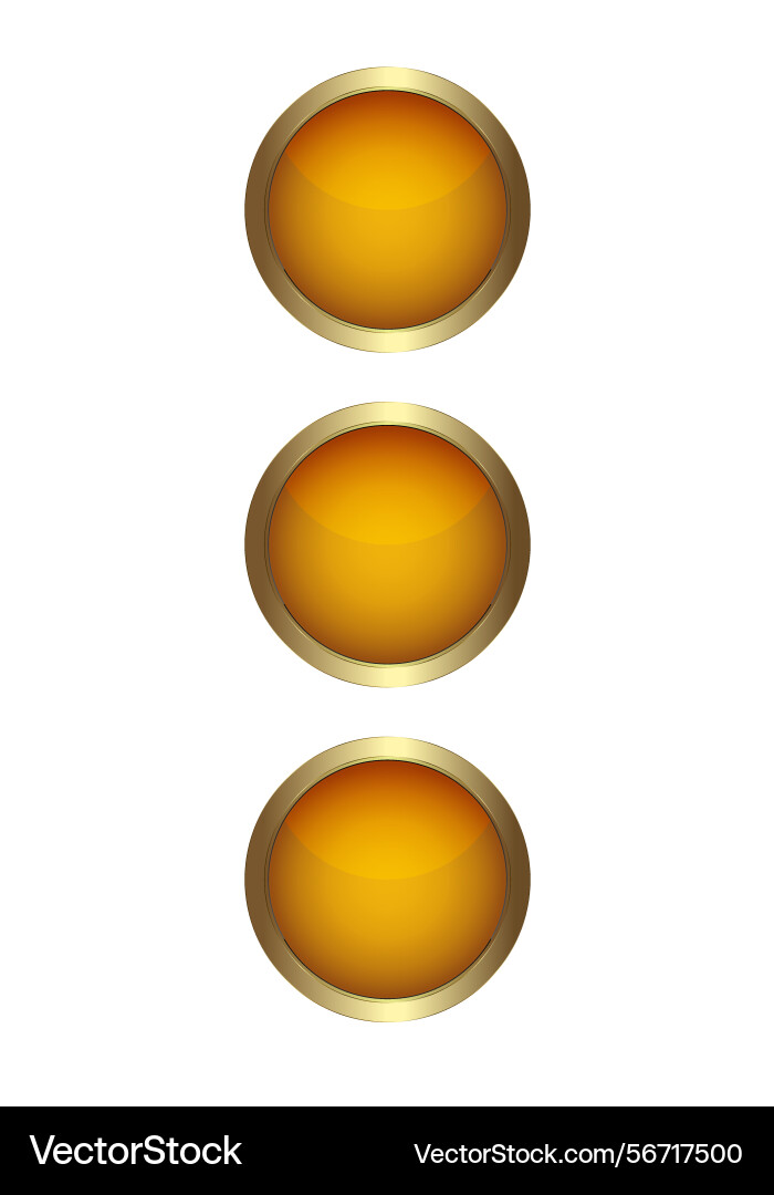Set of three gold circle buttons for ui vector image