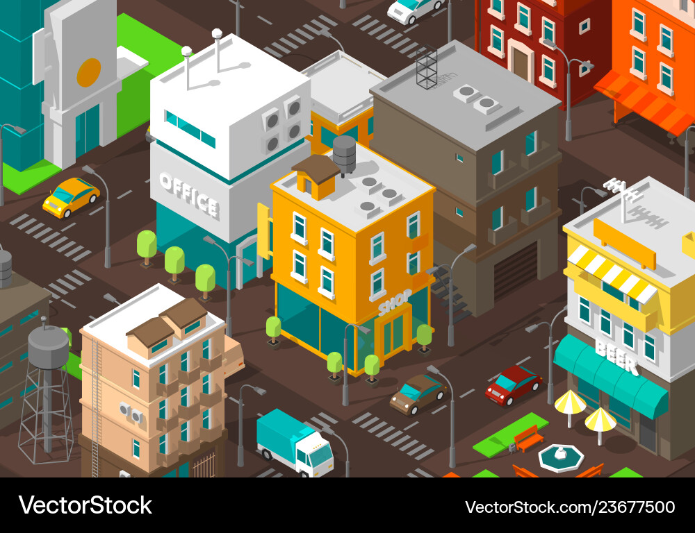 Town district street isometric road intersection Vector Image