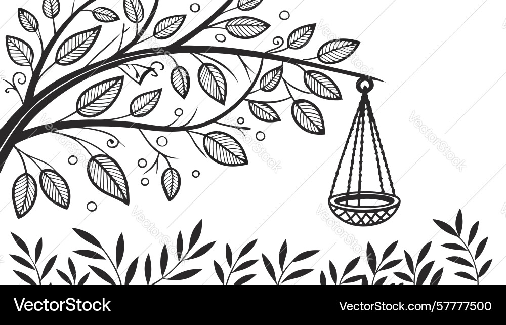 Tree branch with hanging planter minimalist Vector Image