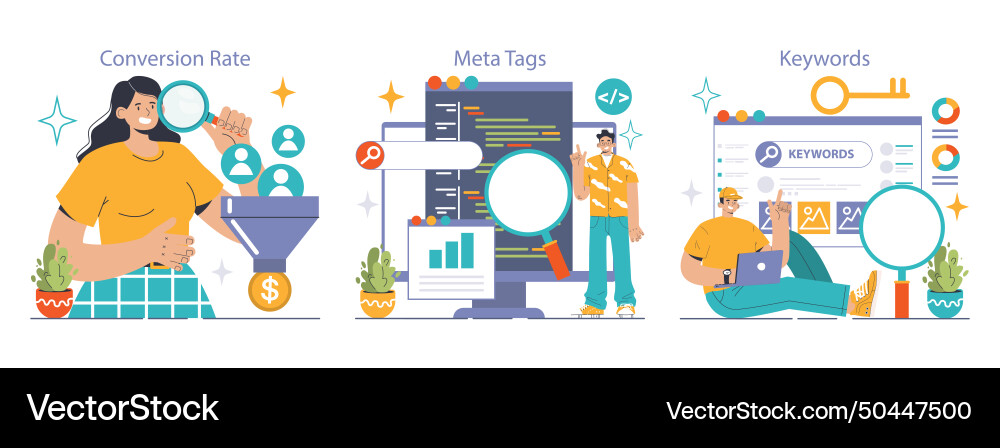 Website analysis set conversion rate and traffic Website analysis set conversion rate and traffic Vector Image