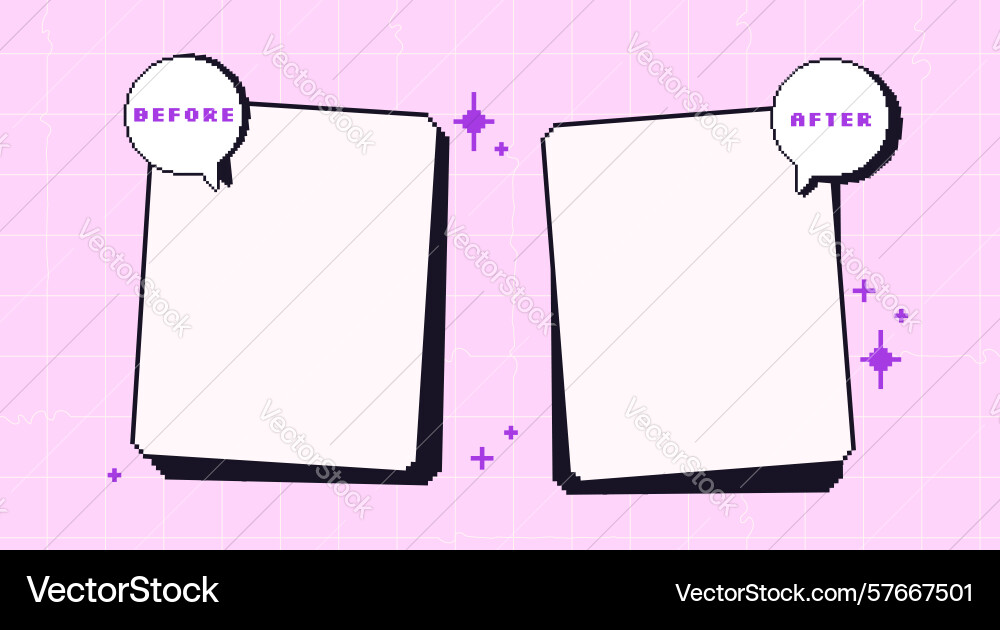 Before and after pixel game template rectangle Before and after pixel game template rectangle vector image