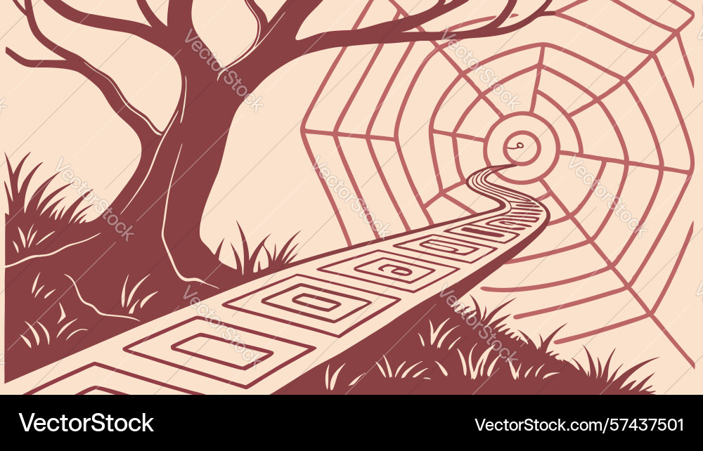 Forest path with spiderweb overgrowth design vector image