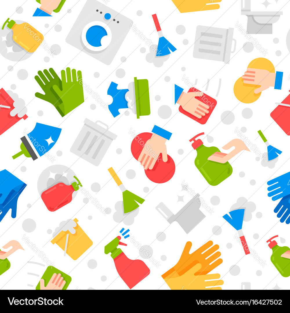 Cleaning services seamless flat design pattern vector image