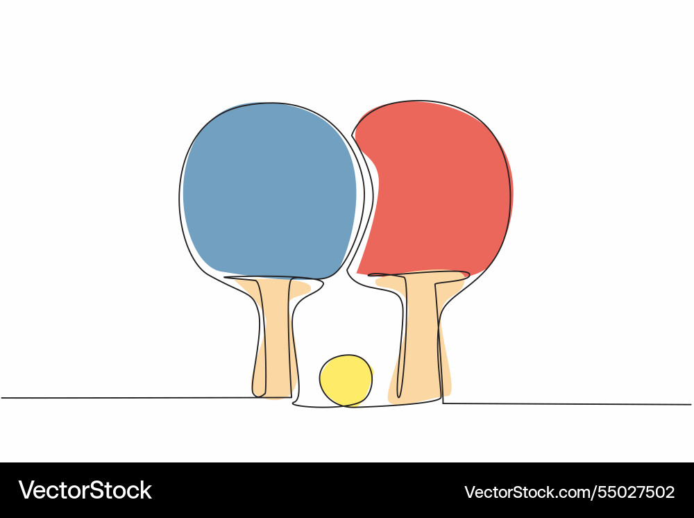 Continuous one line drawing paddle ping pong Continuous one line drawing paddle ping pong vector image