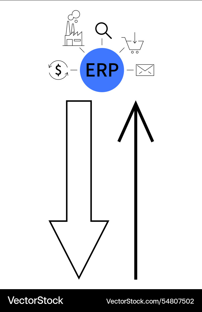 Erp system concept with arrows and key elements Vector Image