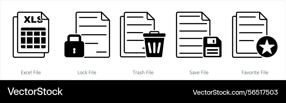 A set of 5 files icons as excel file lock vector image